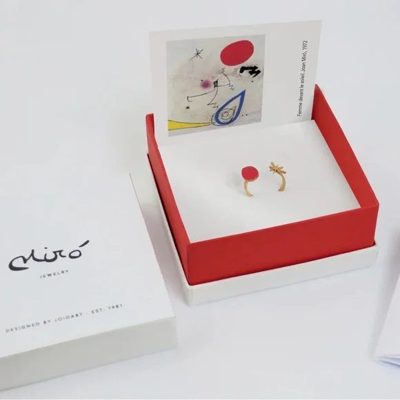 Joan Miró Gold-Plated Dot & Star Cuff Ring 24k Gold Fill New in Box - Picture 2 of 10